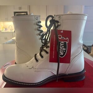 Justin Women's McKlean white Lace-Up roper Cowgirl western Boots Sz 8 NEW BOXED